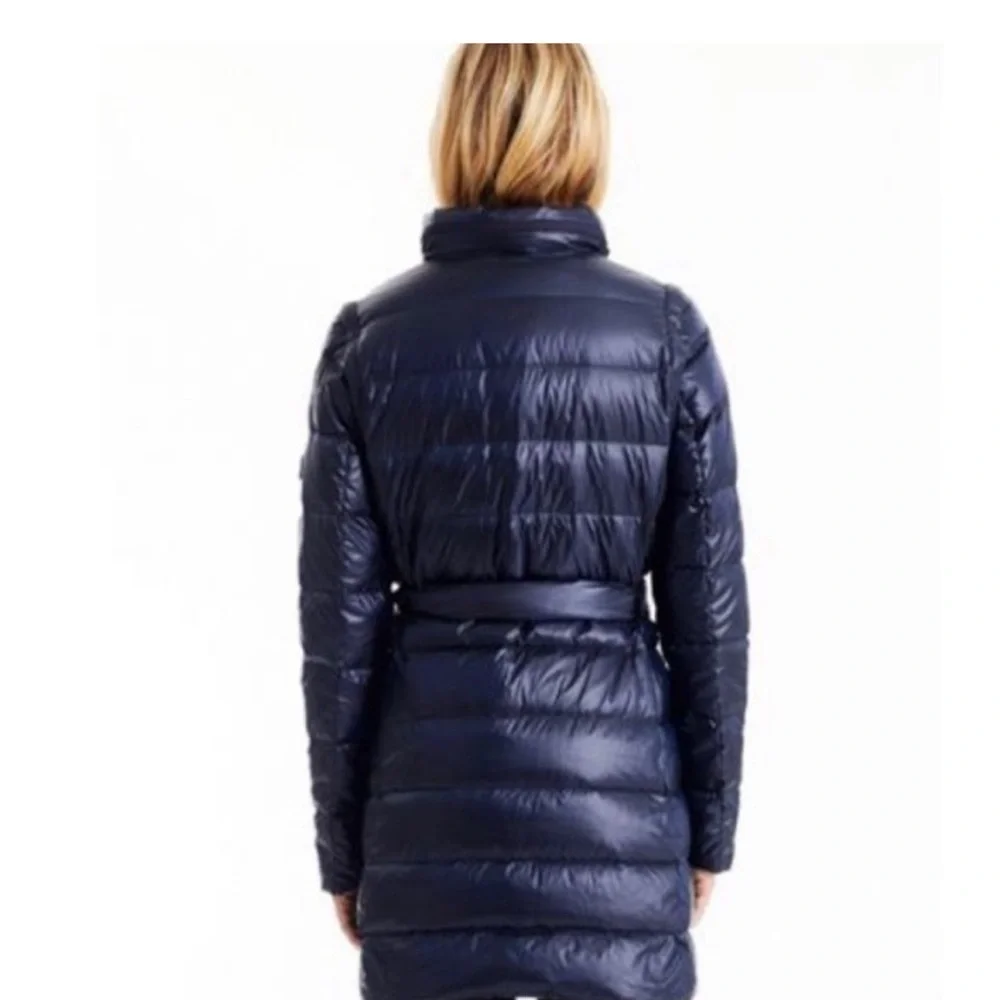 Tumi PAX belted navy blue down filled winter coat jacket Sz. Medium - Picture 2 of 16